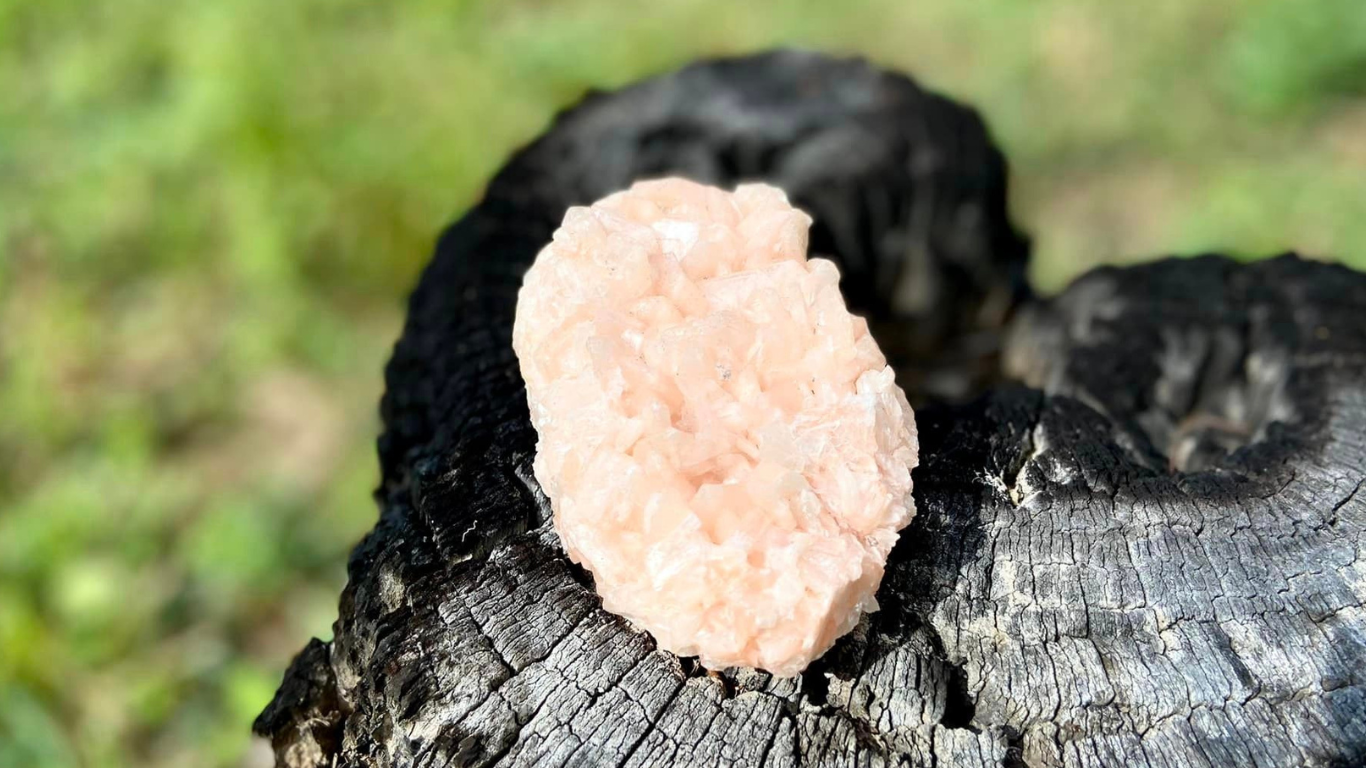 Apophyllite Crystal with Peach Stilbite Cluster