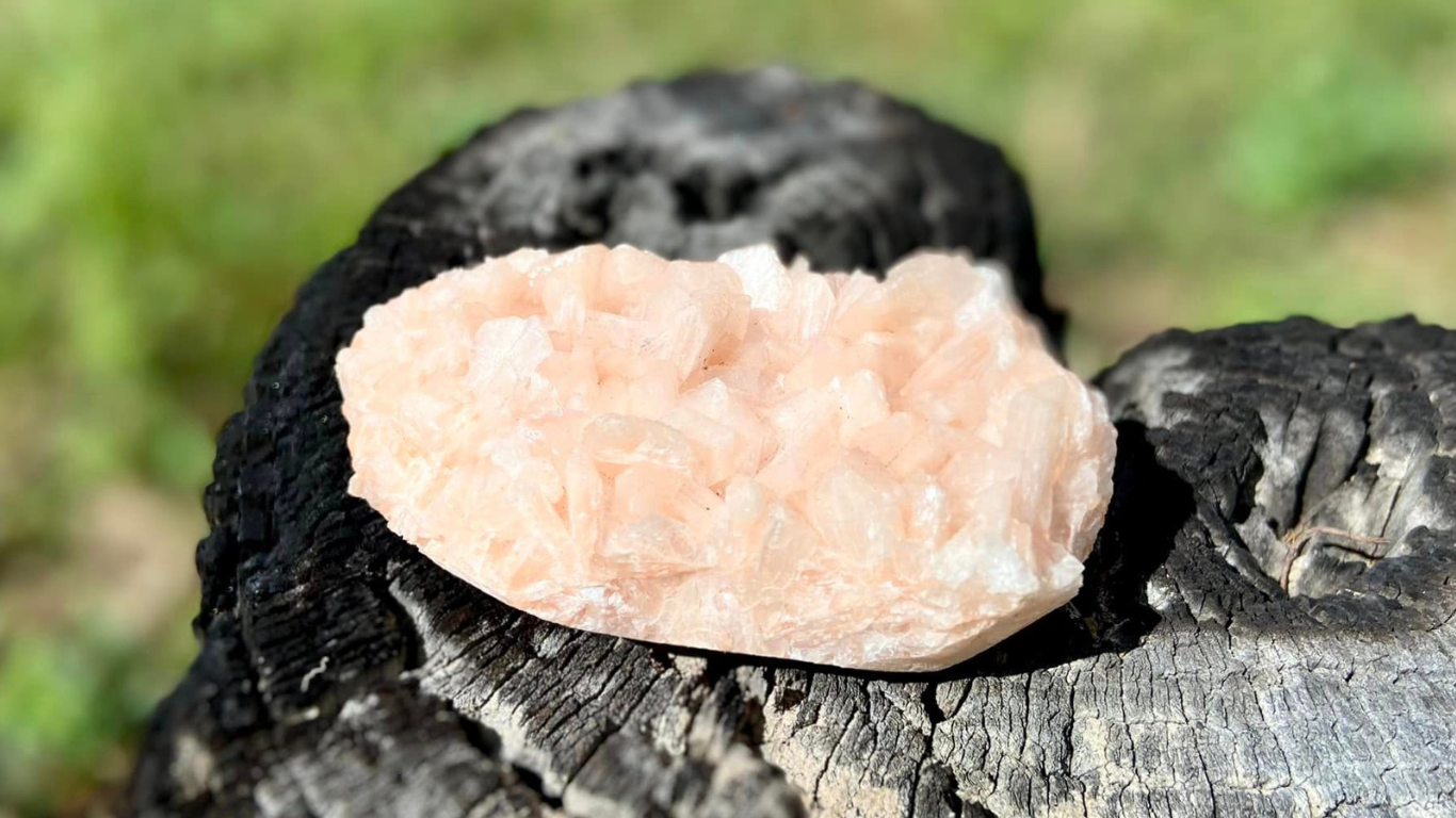 Apophyllite Crystal with Peach Stilbite Cluster