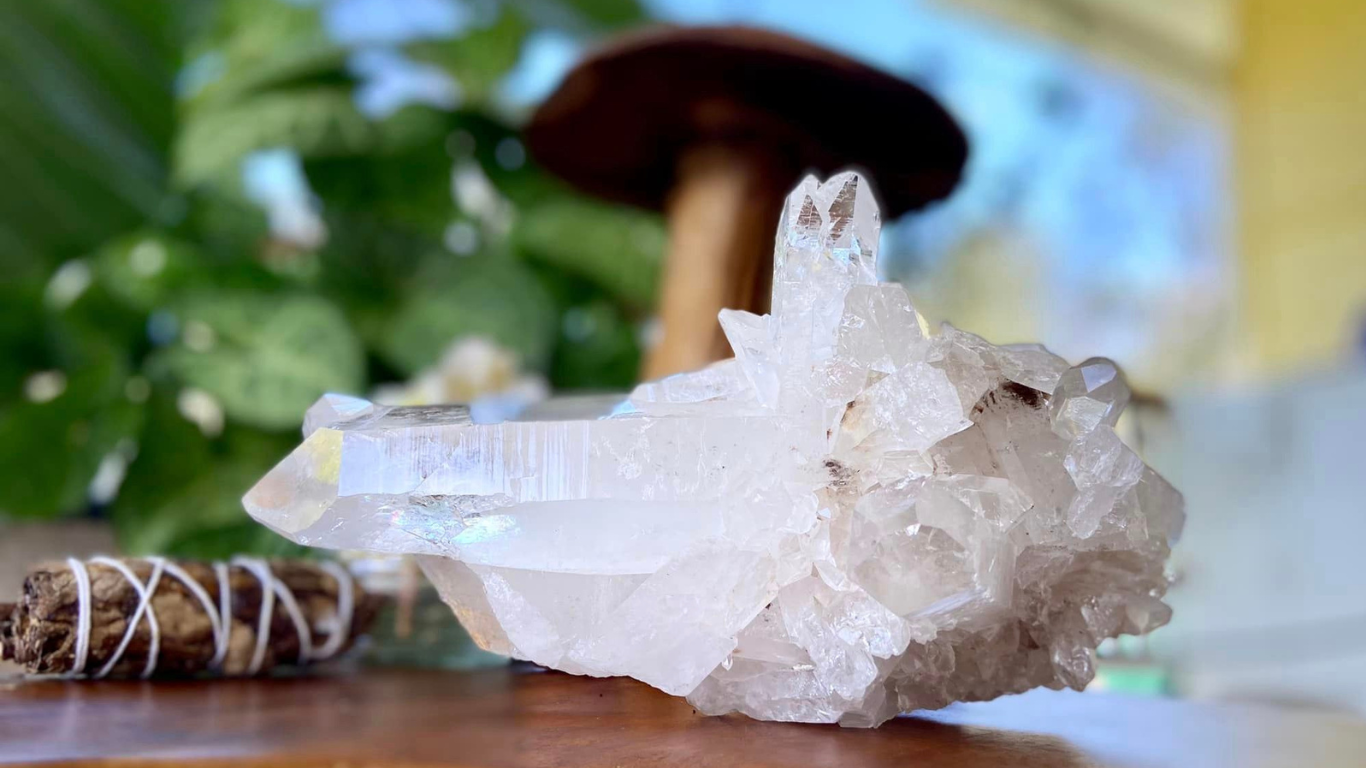 Lemurian Seed Natural Point Cluster with Bridge, Rainbows and Timekeepers