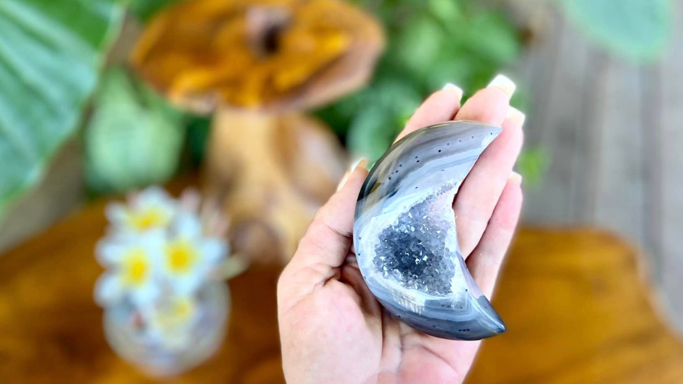Agate Moon with Druzy
