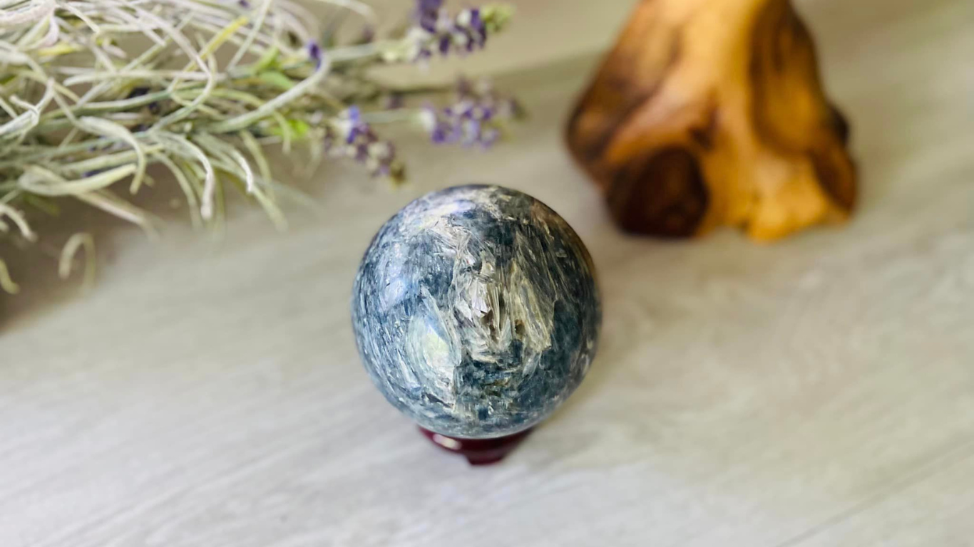 Sparkly Blue/touch of Green Kyanite and Mica Sphere
