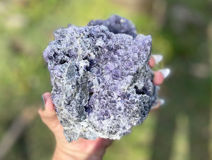 Transparent Tanzanite Fluorite on Druzy Quartz | Fujian, China | Glassy ‘Tanzanite’ Fluorite Cluster | Collector’s Specimen