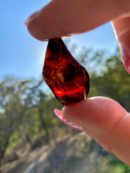 Rare Red Fire Baltic Amber with Ancient Organic Inclusions: Collector's Gem