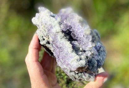 Transparent Tanzanite Fluorite on Druzy Quartz | Fujian, China | Glassy ‘Tanzanite’ Fluorite Cluster | Collector’s Specimen