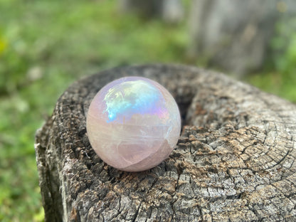 Angel Aura Rose Quartz Sphere: Heart & Higher Wisdom Crystal (310g, 19cm Circumference)