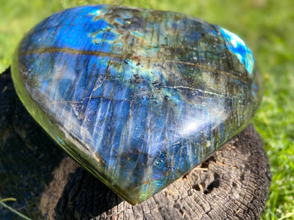 Vibrant Polished Labradorite Heart with Blues Green And Golds High Grade