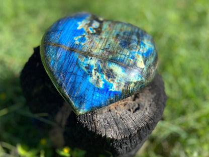 Vibrant Polished Labradorite Heart with Blues Green And Golds High Grade