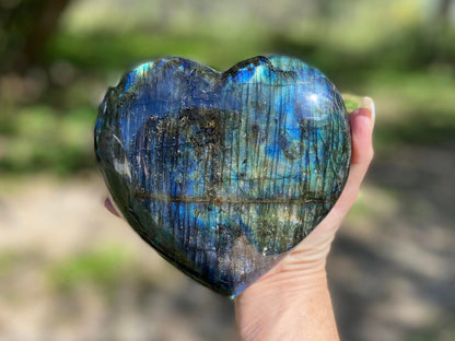 Vibrant Polished Labradorite Heart with Blues Green And Golds High Grade