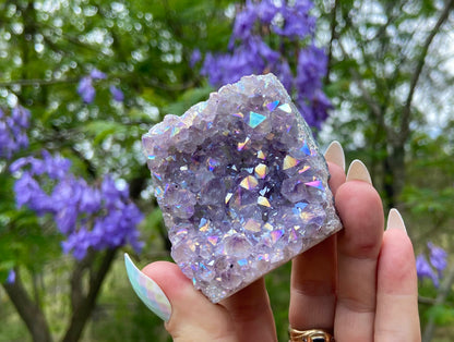 Pearl Amethyst Angel Aura Quartz Cluster Standing