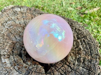 Angel Aura Rose Quartz Sphere: Heart & Higher Wisdom Healing Crystal