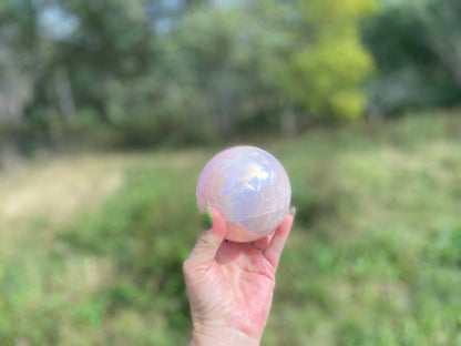 Angel Aura Rose Quartz Sphere: Heart & Higher Wisdom Healing Crystal