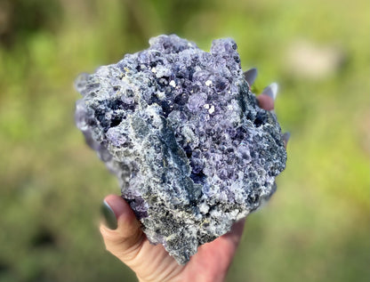 Transparent Tanzanite Fluorite on Druzy Quartz | Fujian, China | Glassy ‘Tanzanite’ Fluorite Cluster | Collector’s Specimen