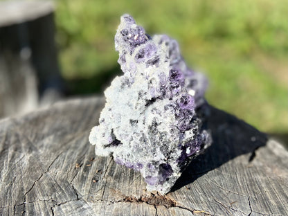 Transparent Tanzanite Fluorite on Druzy Quartz | Fujian, China | Glassy ‘Tanzanite’ Fluorite Cluster | Collector’s Specimen