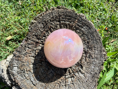 Angel Aura Rose Quartz Sphere: Heart & Higher Wisdom Healing Crystal