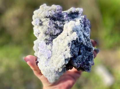 Transparent Tanzanite Fluorite on Druzy Quartz | Fujian, China | Glassy ‘Tanzanite’ Fluorite Cluster | Collector’s Specimen