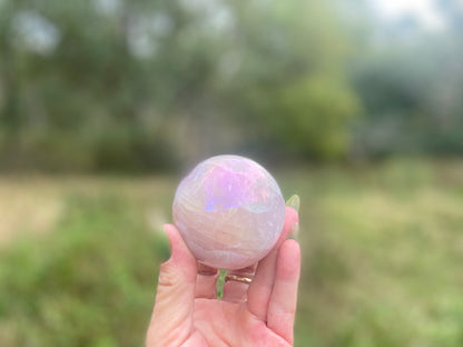 Angel Aura Rose Quartz Sphere: Heart & Higher Wisdom Crystal (310g, 19cm Circumference)