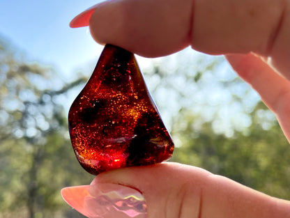 Rare Red Fire Baltic Amber with Ancient Organic Inclusions: Collector's Gem
