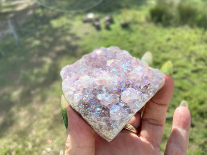 Pearl Amethyst Angel Aura Quartz Cluster Standing