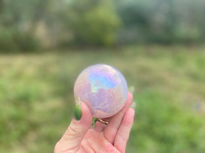 Angel Aura Rose Quartz Sphere: Heart & Higher Wisdom Crystal (310g, 19cm Circumference)