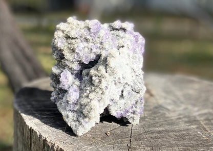 Transparent Tanzanite Fluorite on Druzy Quartz | Fujian, China | Glassy ‘Tanzanite’ Fluorite Cluster | Collector’s Specimen