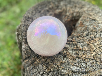 Angel Aura Rose Quartz Sphere: Heart & Higher Wisdom Crystal (310g, 19cm Circumference)