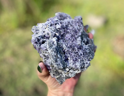 Transparent Tanzanite Fluorite on Druzy Quartz | Fujian, China | Glassy ‘Tanzanite’ Fluorite Cluster | Collector’s Specimen