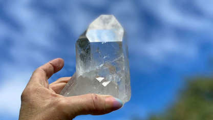 Lemurian Seed Natural Point Quartz Timekeeper with Bridge and Rainbows