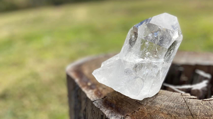 Lemurian Seed Natural Point Quartz Timekeeper with Bridge and Rainbows