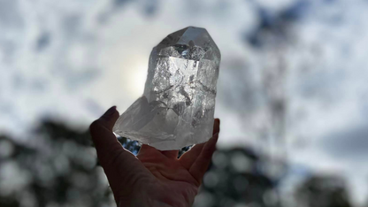 Lemurian Seed Natural Point Quartz Timekeeper with Bridge and Rainbows