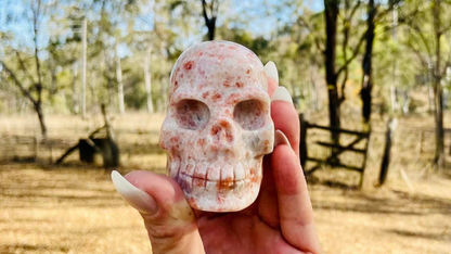 Sunstone Skull with specs of Tourmaline