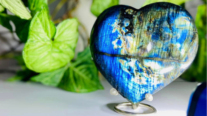 Vibrant Polished Labradorite Heart with Blues Green And Golds High Grade