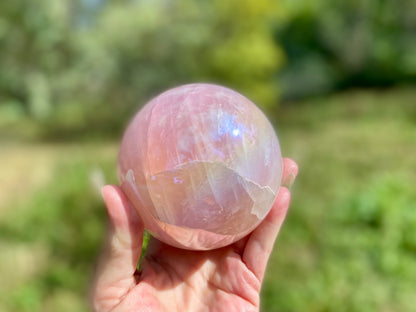 Angel Aura Rose Quartz Sphere: Heart & Higher Wisdom Healing Crystal