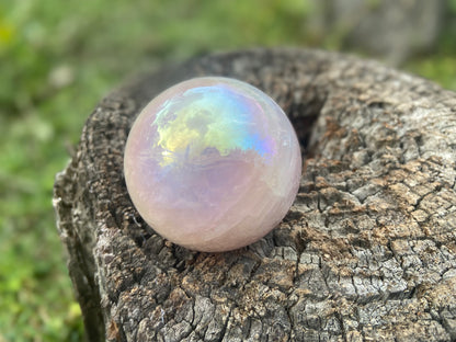 Angel Aura Rose Quartz Sphere: Heart & Higher Wisdom Crystal (310g, 19cm Circumference)