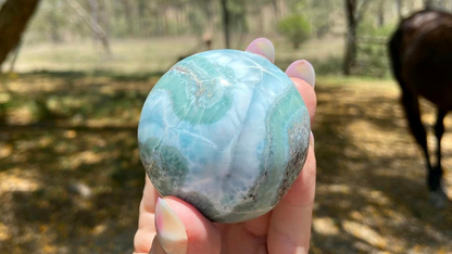 Rare AAA Grade Larimar Sphere | 252g | Atlantis Stone | Soothing & Balancing Crystal | Emotional Healing | Dominican Republic