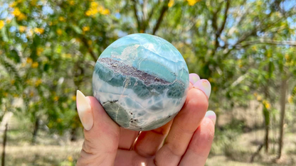 Rare AAA Grade Larimar Sphere | 252g | Atlantis Stone | Soothing & Balancing Crystal | Emotional Healing | Dominican Republic