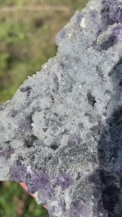 Transparent Tanzanite Fluorite on Druzy Quartz | Fujian, China | Glassy ‘Tanzanite’ Fluorite Cluster | Collector’s Specimen