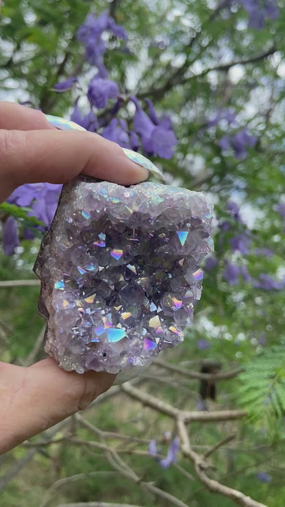 Pearl Amethyst Angel Aura Quartz Cluster Standing