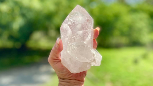 Lemurian Seed with Record Keepers and Rainbows Natural Quartz Bridge