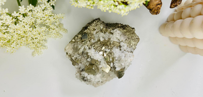 Pyrite Cluster and Calcite